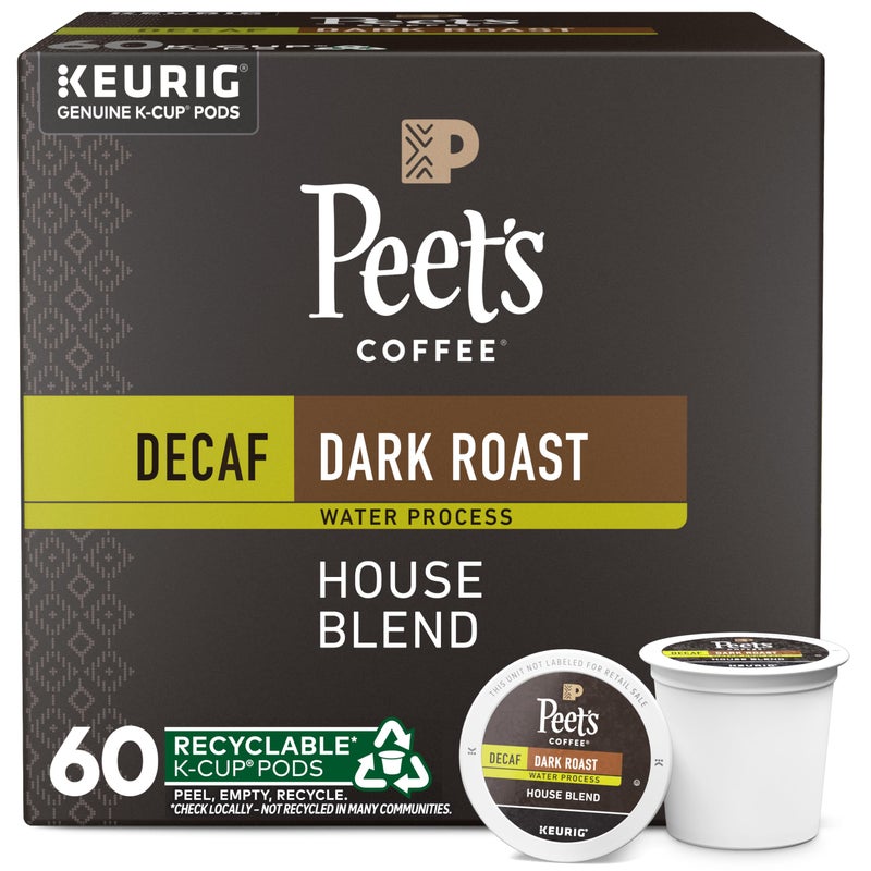 Peet's Coffee, Dark Roast Decaf Keurig K-Cup Pods - Decaf House Blend 60 Count (6 Boxes of 10 K-Cup Pods) - Image 1